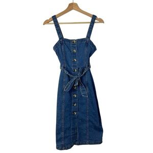 H&M Divided Dark Blue Denim Button Down Midi Dress 2